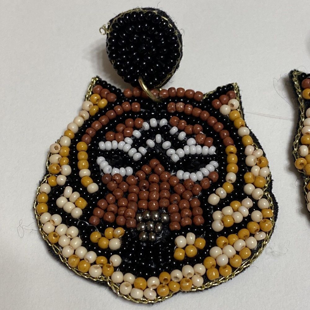Bengal Tiger Cat Seed Bead Earrings Post Dangle Statement Designer 2” - Picture 4 of 5